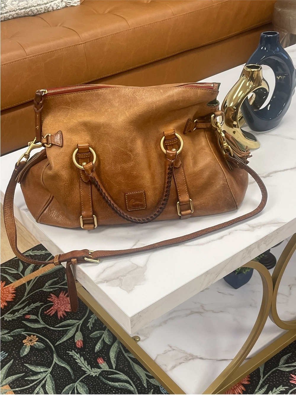 Dooney & Bourke Tan Brown Leather Shoulder Bag with Gold Hardware